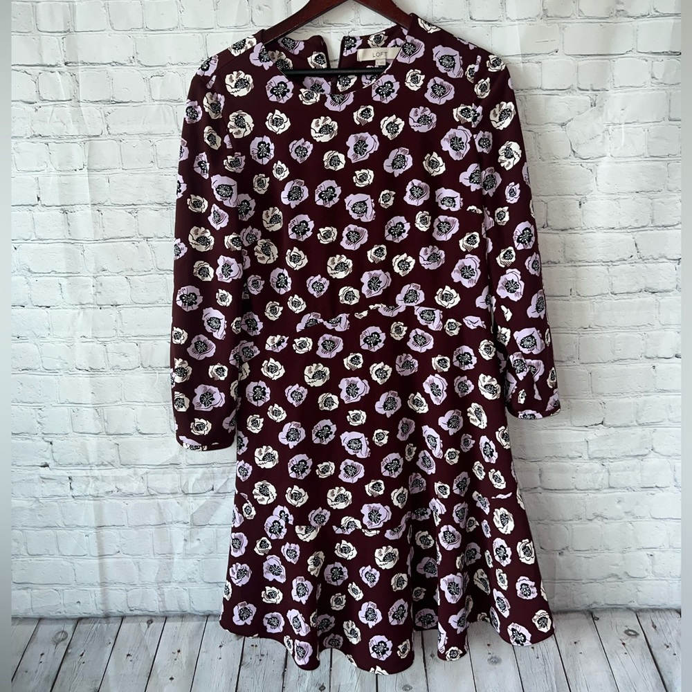 Ann Taylor Loft Dark Purple, White & Black floral dress size 8 - Picture 5 of 10